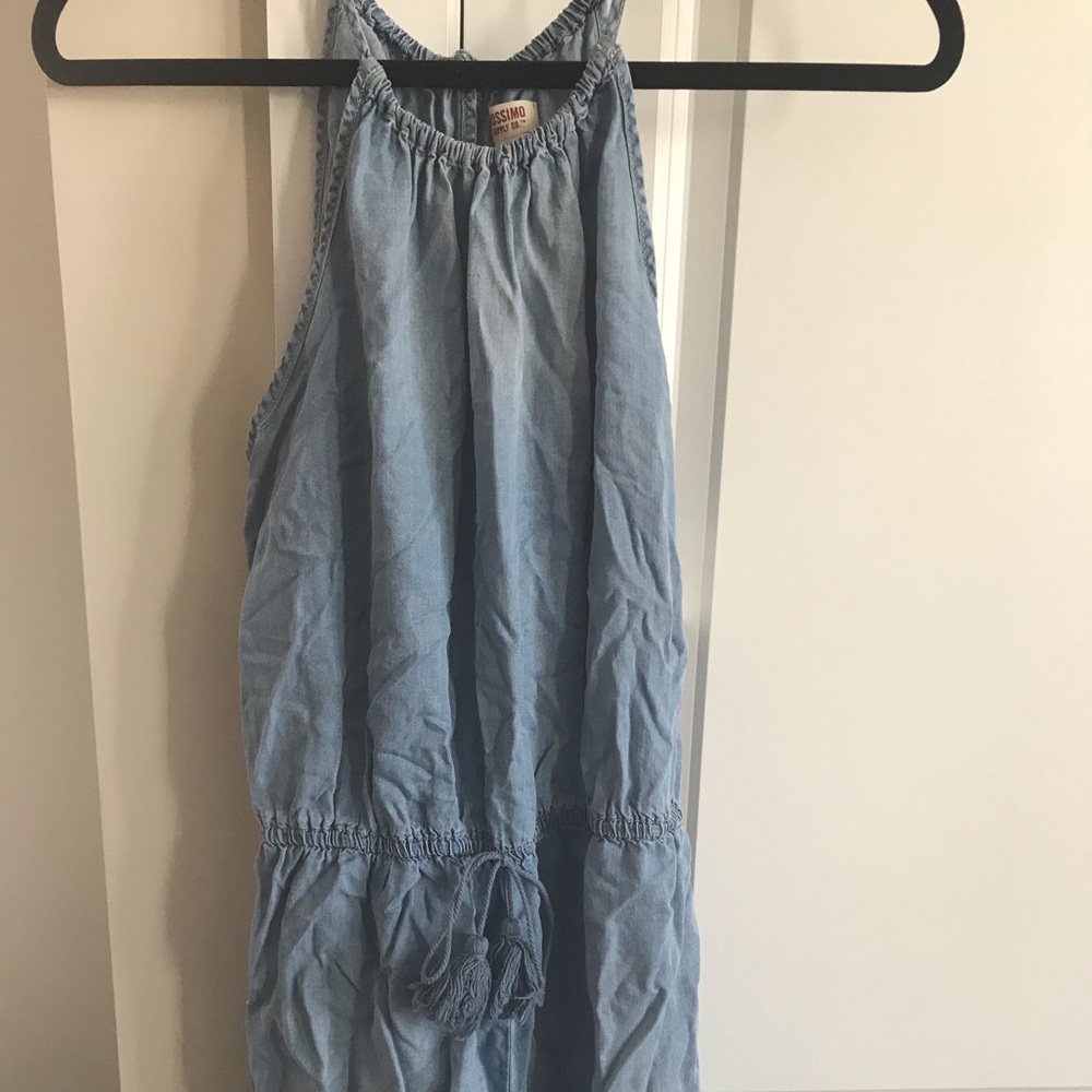 Target/ Mossimo denim high neck tank romper w/ tie